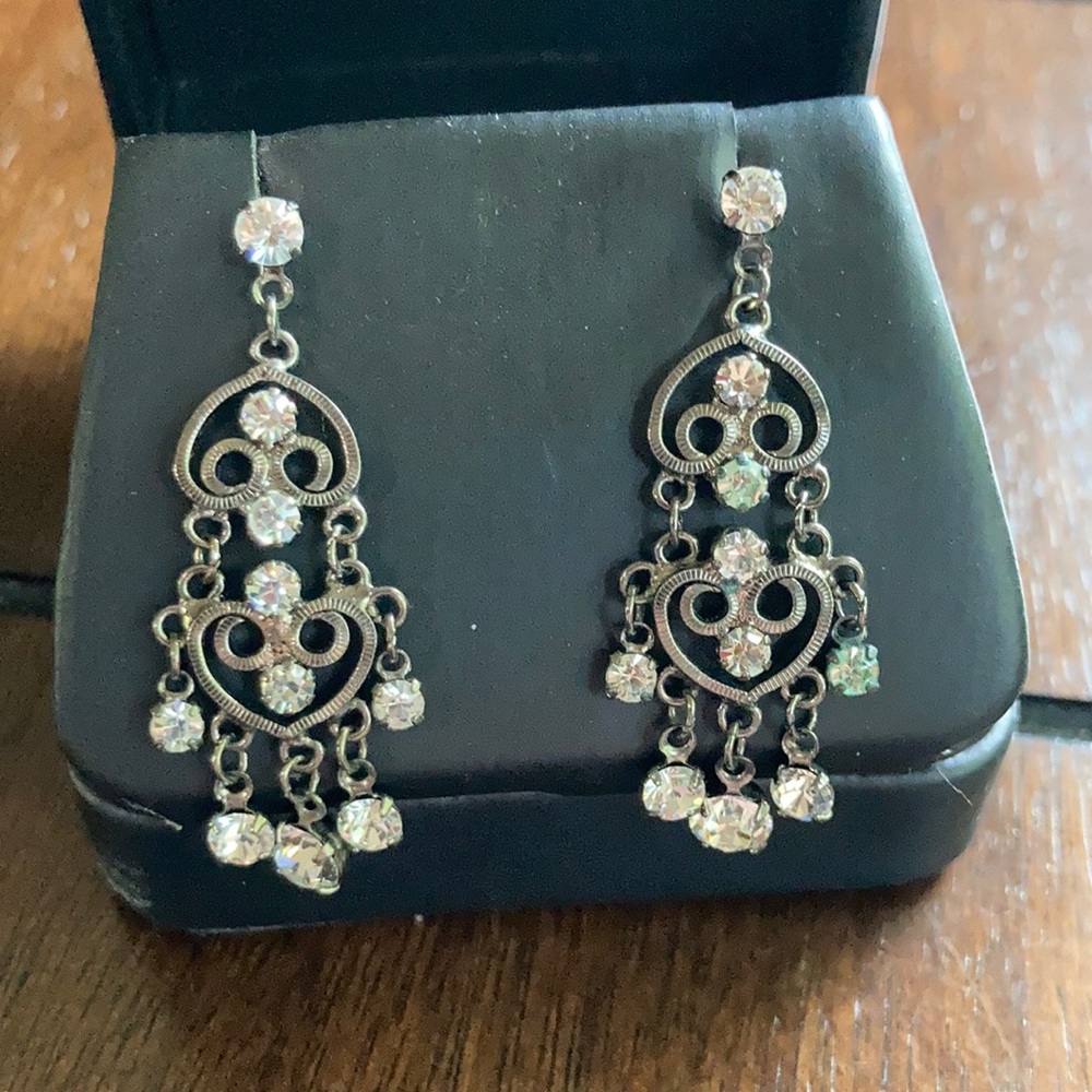 Metal/White Rhinestone Costume Jewelry Earrings